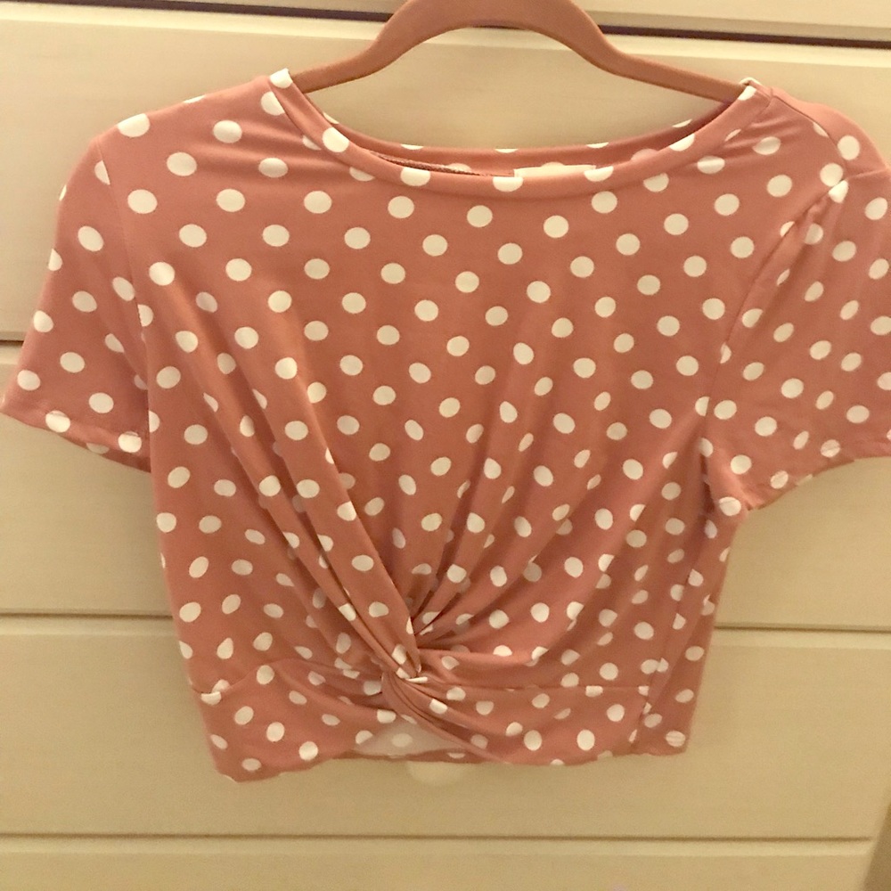 Blush and white polka dotted crop top